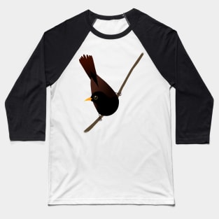 Blackbird sitting on a diagonal branch Baseball T-Shirt